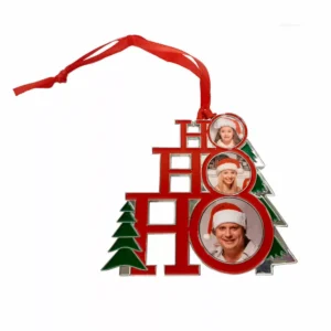 Fém HOHOHO karácsonyfadísz – egyedi fényképpel és szöveggel