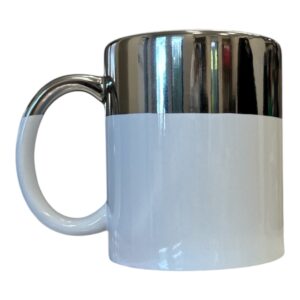 Fehér fényképes bögre ezüstszínű sávval 11 oz