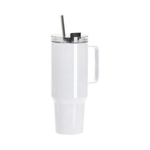 Fehér fényképes fémkulacs 1200 ml – fém szívószállal